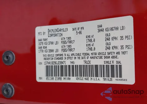 2006 Dodge Ram 1500 Laramie z USA, uszkodzony, nr VIN 1D7HA18296J239471